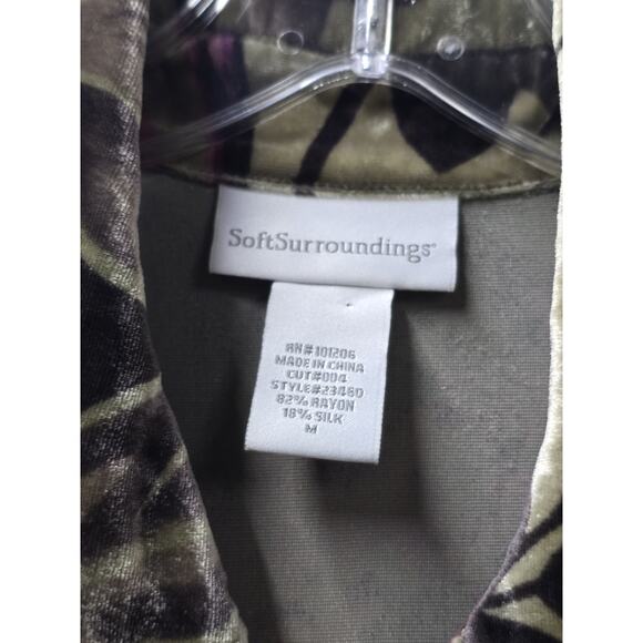 Soft Surroundings Velvet Green & Pink Floral Button Down Shirt-Sz M Glam-Mature - Picture 5 of 6